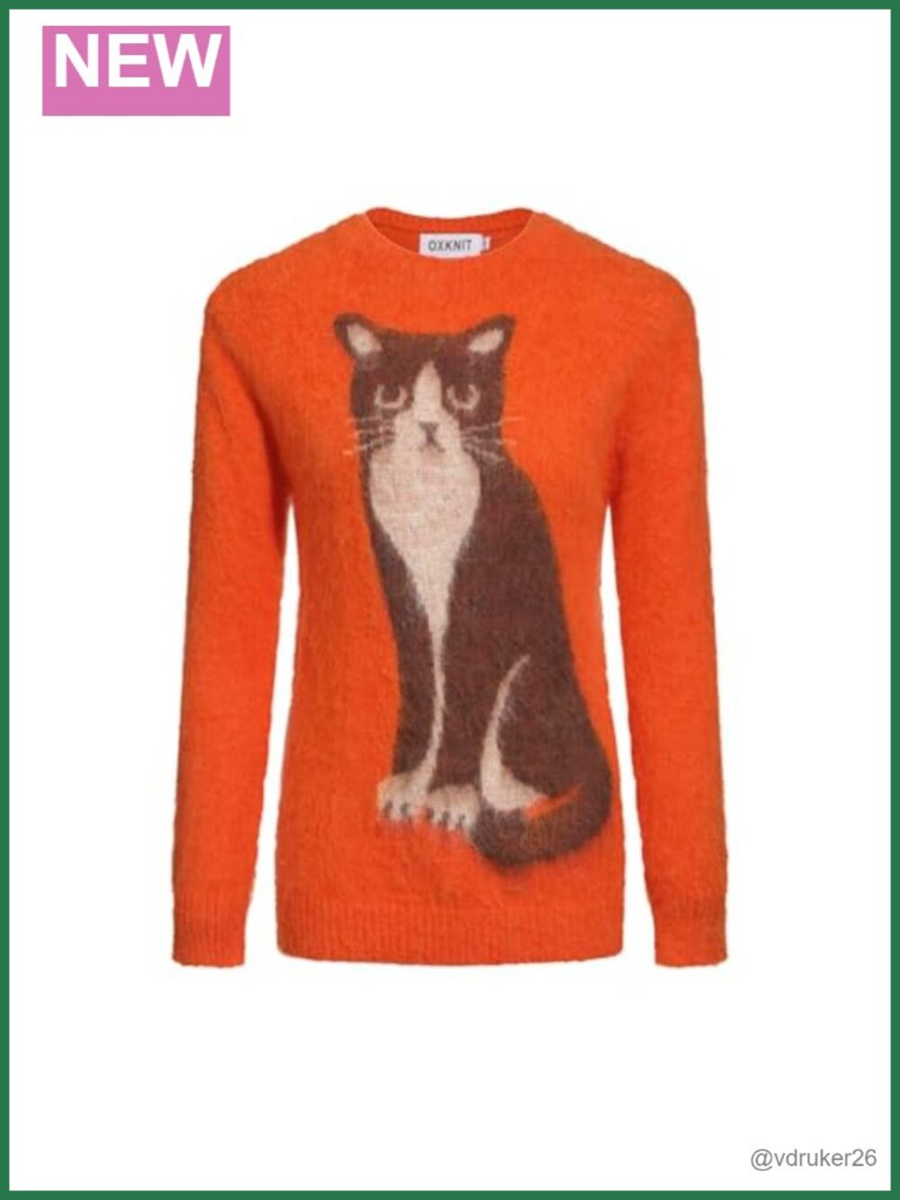 OXKnit Women's Knitted Long Sleeve Crewneck Sweater Retro Cat Pullover Top